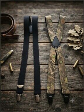 Vintage Two Men's Suspenders - Black and Camouflage, Set of 2